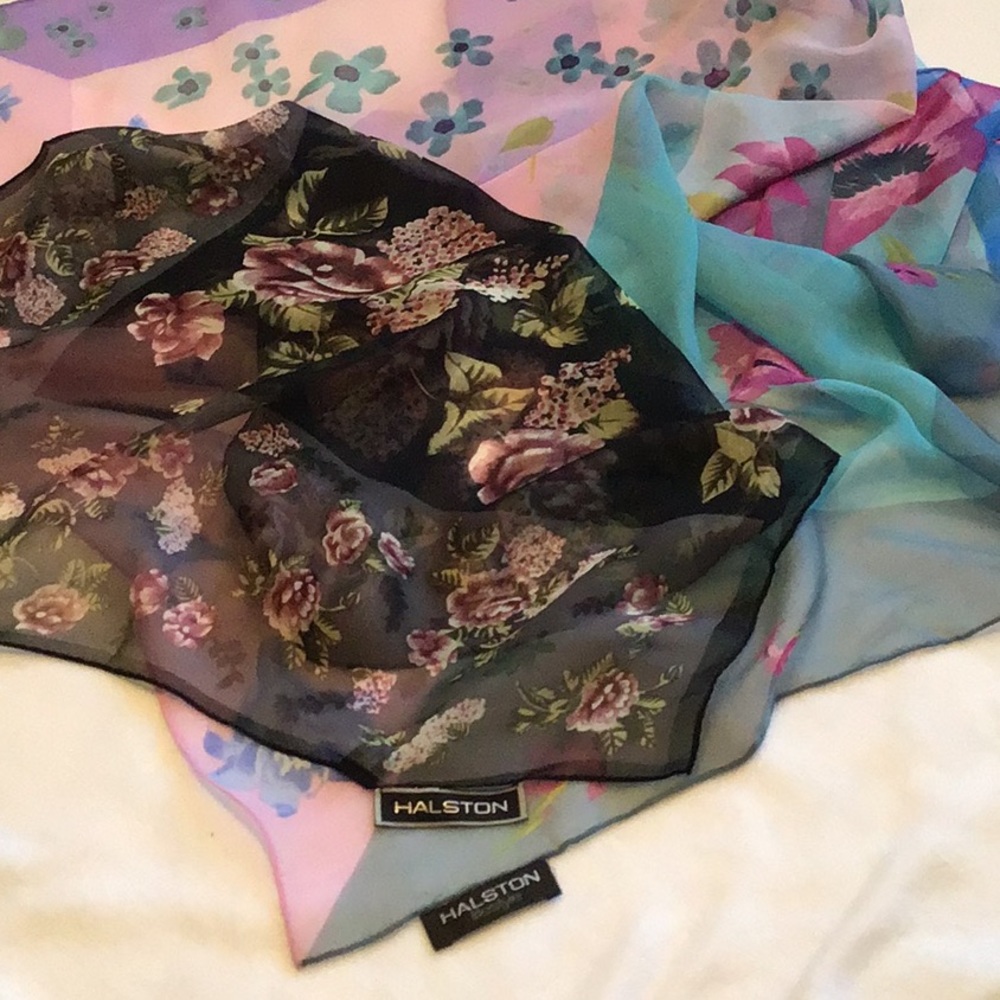 2 Halston silk scarves vintage bundle